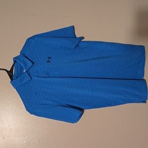 Under Armour Golf Polo Shirt Blue Black Stripes‎ Mens Size Small